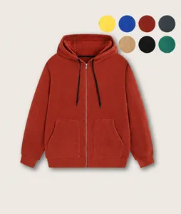 Men's solid color zip-up hooded sweatshirt with soft fleece texture and 7 colors available