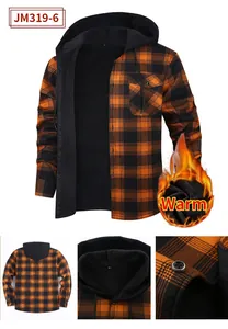 Vue détaillée d'une chemise en flanelle à carreaux épaisse et à capuche pour homme