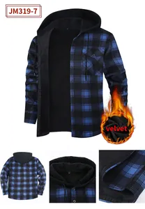 Chemise à carreaux à capuche pour hommes avec doublure en velours chaud