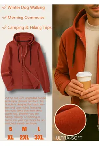 Detail of terracotta zip-up hoodie featuring lifestyle scenes and soft fleece texture.