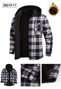 Vues détaillées d'une chemise en flanelle à capuche à carreaux pour homme doublée.