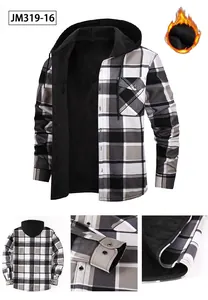 Chemise en flanelle à capuche pour hommes avec doublure en polaire noire chaude d'hiver