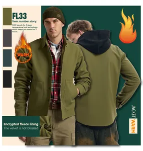 Détail de la veste chaude pour homme vert olive doublée polaire, vue de face et dos