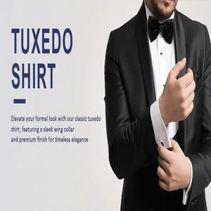 Premium men's white tuxedo shirt featuring a classic wing collar for formal wedding attire