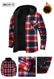Chemise à capuche en flanelle pour homme avec doublure polaire rouge