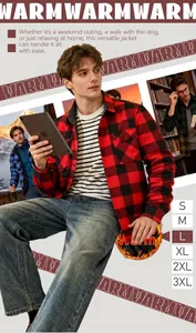 Men's classic red and black buffalo plaid flannel shirt with warm fleece lining detail