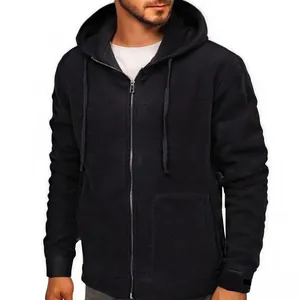 Men's Solid Color Hooded Fleece Sweatshirt Zip Up Cardigan Casual Warm Polar Fleece Jacket Top For Autumn Winter