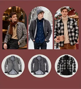Collection of casual men's fleece-lined flannel plaid and striped long sleeve shirts