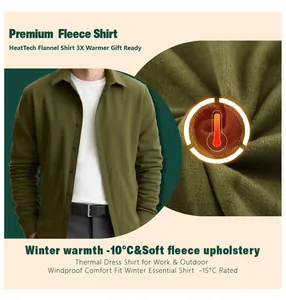 Vue détaillée de la chemise en flanelle thermique doublée de polaire pour hommes vert olive