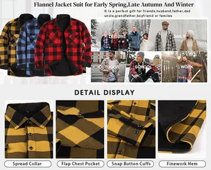 Detail view of men's heavyweight fleece-lined flannel plaid shirt featuring snap cuffs