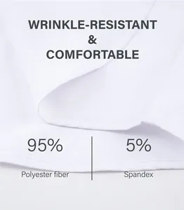 Gros plan sur un tissu de chemise blanc infroissable, composé de 95% polyester et 5% spandex.