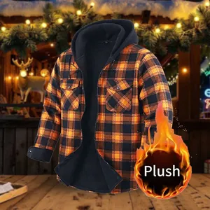 Veste Chemise à Carreaux en Flanelle à Capuche Homme Épaissie Doublée Polaire Manches Longues Chemise Chaude Décontractée