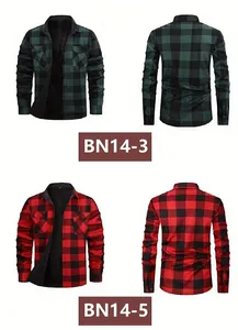 Detail showing green and red plaid flannel shirts with warm fleece lining