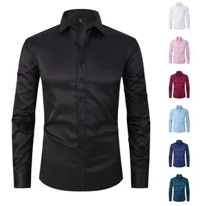 Herren Slim Fit Langarm Stretch Hemd Business Casual Faltenfrei Einfarbig Formales Dress Hemd Top