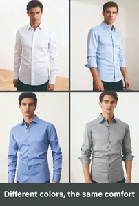 Chemises habillées à manches longues pour hommes en blanc, bleu clair, bleu et gris