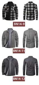 Detailed view of men's flannel shirts in multiple patterns with warm fleece lining.