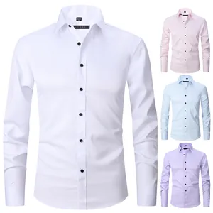 Schmal geschnittenes Herren-Langarmhemd mit Stretch in Weiß, Rosa, Blau und Violett