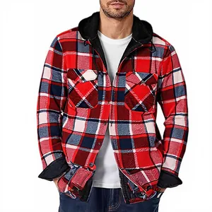 Men's Plaid Flannel Hooded Shirt Jacket Fleece Lined Thickened Warm Long Sleeve Casual Top For Autumn Winter Outerwear