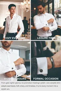Vue détaillée d'une chemise à poignets mousquetaires pour hommes infroissable et chic