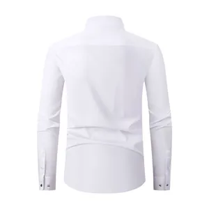 Men's white long-sleeve formal dress shirt, back view, tailored fit for weddings
