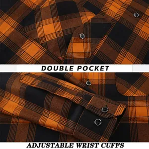 Détails de la chemise en flanelle à carreaux pour hommes avec poches et poignets.