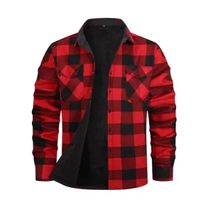 Men's Plaid Flannel Shirt Fleece Lined Long Sleeve Casual Warm Button Down Jacket Thick Brushed Polyester Top Outerwear