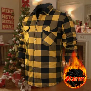 Men's Fleece Lined Flannel Plaid Shirt Thick Warm Button Down Long Sleeve Casual Retro Big Size Winter Shacket Top