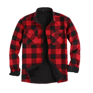 Men's red and black buffalo plaid flannel shirt with warm fleece lining for winter