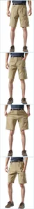 Detailed views of khaki quick-dry hiking shorts highlighting stretch waist and multiple pockets