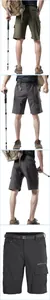 Close-up details of men's quick-dry hiking shorts featuring multi-pocket design and belt