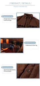 Vues détaillées de la veste d'hiver pour hommes avec patchwork de velours et boutons.