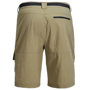 Men's quick-dry hiking cargo shorts with elastic waist and multi-pockets back view