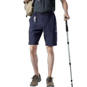 Professional men's navy blue quick-dry hiking shorts designed for outdoor camping and trekking