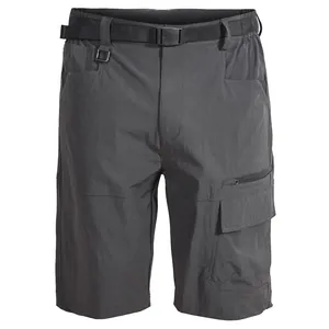 Men's dark gray quick-dry stretch hiking shorts featuring belt and cargo pockets