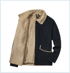 Dettaglio giacca da uomo in velluto a coste con calda fodera in sherpa beige