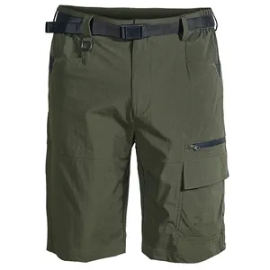 Men's dark olive quick-dry stretch cargo shorts with multi-pockets and nylon belt