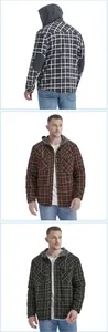 Dettaglio camicia a scacchi uomo con cappuccio e spessa fodera in pile per autunno inverno