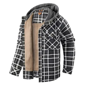 Giacca Camicia a Quadri da Uomo con Cappuccio Ispessita in Pile Cotone Poliestere Manica Lunga Flanella Abbigliamento Lavoro per Inverno