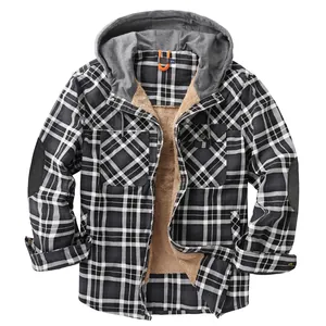 Veste en Flanelle à Carreaux pour Hommes Avec Capuche Et Doublure Sherpa Veste Chemise à Boutons Manches Longues Vintage Épaisse Vêtements Thermiques Hiver