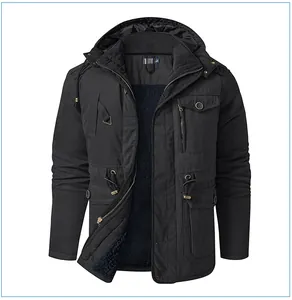 Parka invernale pesante da uomo con calda fodera in pile nel classico colore nero opaco