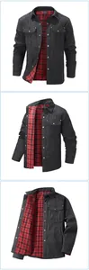 Détails de la veste noire homme avec doublure en flanelle à carreaux rouges style western