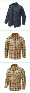 Detailansicht karierter Flanellhemden für Herren im Western-Stil in Dunkelblau und Braun