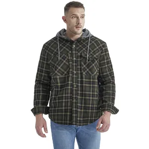 Men's winter warm hooded plaid jacket made of premium green and black cotton fabric