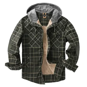 Veste à capuche à carreaux pour hommes avec doublure en polaire chaude et poches poitrine