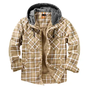 Veste chemise à capuche à carreaux pour hommes avec doublure en polaire chaude, taille US M.