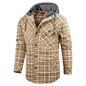 Giacca a camicia scozzese con cappuccio e fodera in pile calda per uomo in inverno