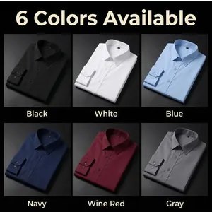 Detailed view of men's non-iron stretch long-sleeve shirts available in six colors