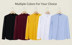 Collection of men's business casual stand collar long sleeve shirts in five colors