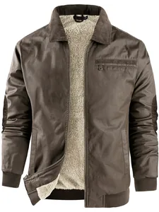 Herren Detroit-Jacke aus braunem gewachstem Canvas mit warmem Fleecefutter und Cordkragen