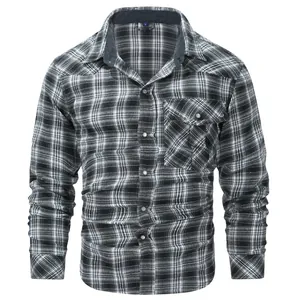 Klassisches schwarz-weißes Flanellhemd für Herren im Western-Stil mit Perlmuttknöpfen